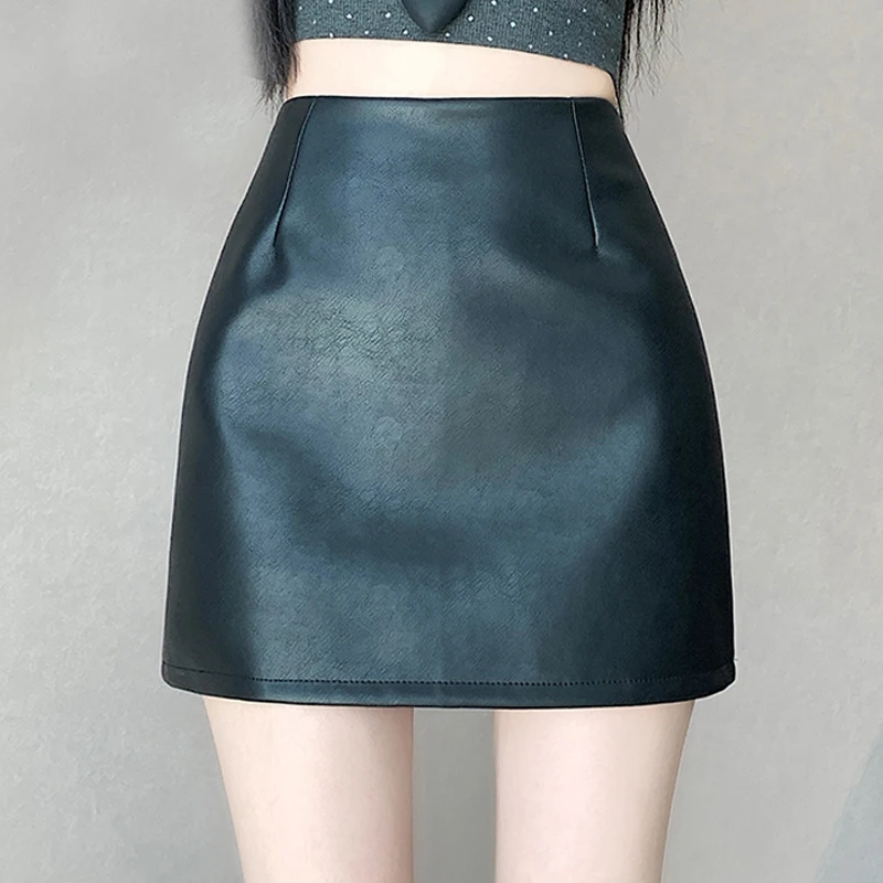 

Кожаная матовая тонкая мини-сексуальная модная юбка из искусственной кожи в стиле минимализм, юбка с высокой талией, корейская уличная одежда, трапециевидные юбки с запахом на бедрах