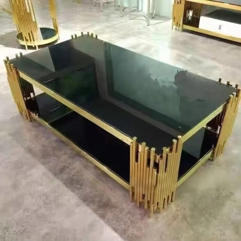 

Modern simple tempered glass stainless steel coffee table light luxury small house living room household rectangular coffee