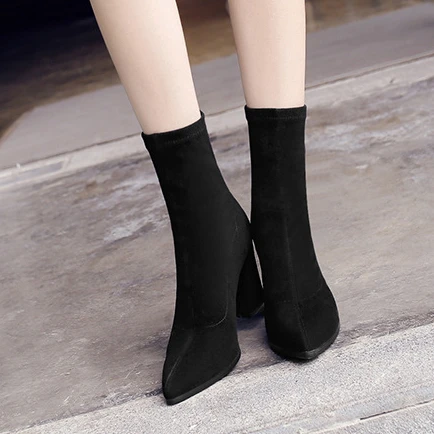 2024 Winter New Thick Heel Suede Pointed Shoes Women's Warm Fashion High Heels Sexy Versatile Short Boots Botte Femme image 6