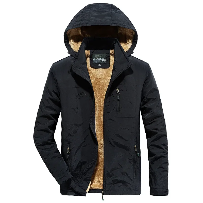 

Men's Casual New Winter Outdoor Waterproof Windbreaker Coat Men's Hooded Jackets Quick Dry Youth Men Fleece Thick Jacket