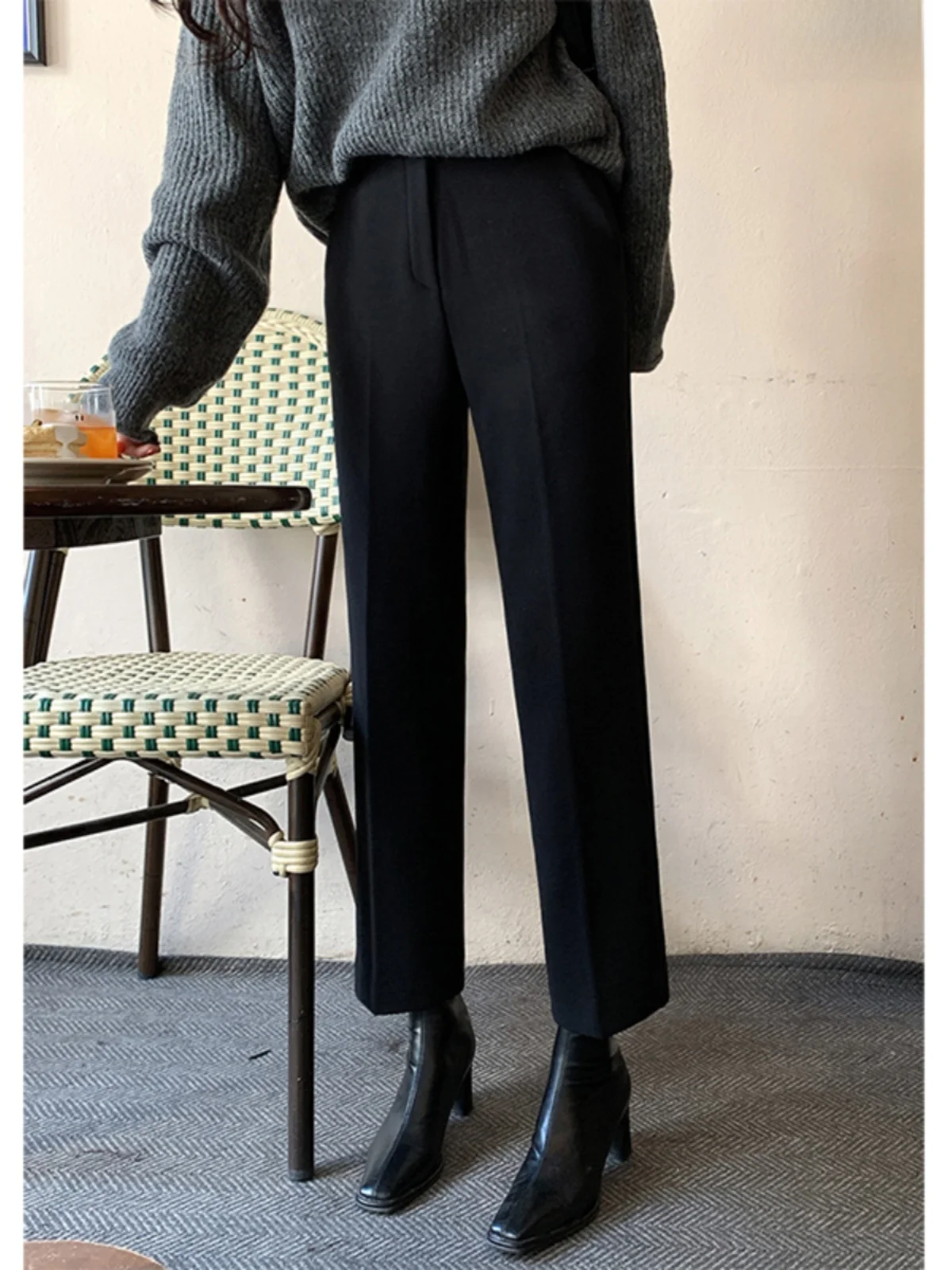 

Women's Fce Lined Nine-Piece Suit Pants Thiened Autumn Winter Straight Leg High Waist Korean Sle Commute Faion