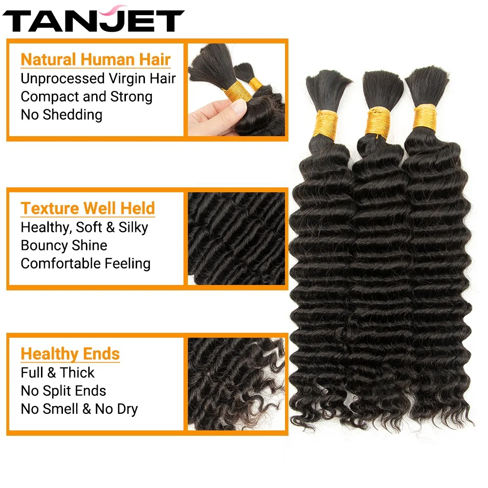 Natural Black Deep Wave Human Hair Bulk Bundles 12\