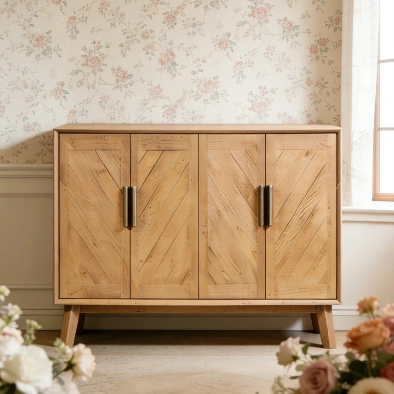 

French retro solid wood storage cabinet opposite door floor locker living room porch cabinet small apartment storage cabinet
