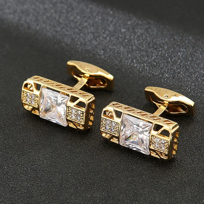 Fashion High-end Rhinestone Cufflinks Luxury Men's Jewelry Gifts Business Event Wedding Banquet French Shirts Zircon Cuff Links