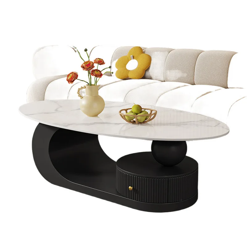 

Oval rock slab coffee table living room home light luxury modern new simple small apartment cream tea table side table combinati