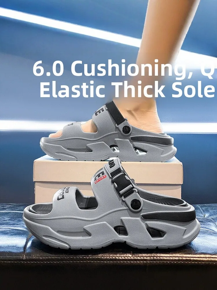 Summer Trendy Men's Slippers Anti-Slip Thick Bottom Outdoor Sports Driving Two-Way Beach Sandals Comfortable Slip-On EVA Mate...