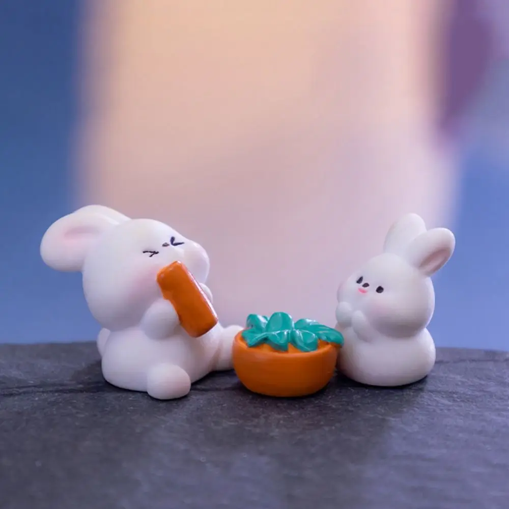 Cute Chinese Style Mooncake Rabbit Ornament Resin Cartoon Bunny Micro Landscape Mini Bunny Statue Mid-Autumn Festival