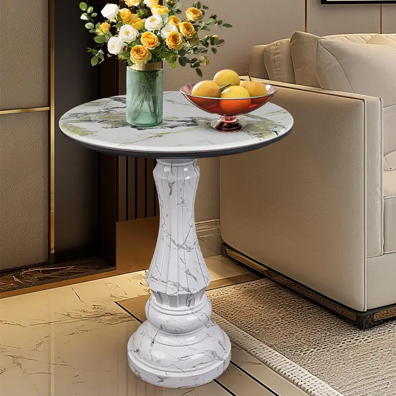 American Retro Sofa Side Table Roman Column Ornament Corner Coffee Table Leisure Balcony Nordic Small Round Tables Decoration