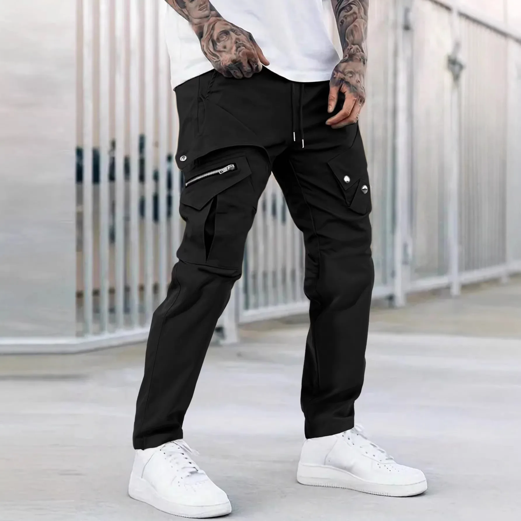 Men's Zipper Decor Casual Jogger Cargo Style Multi-Pocket Design Loose Comfort Outdoor Commute Versatile Fashion Slim Fit Pants