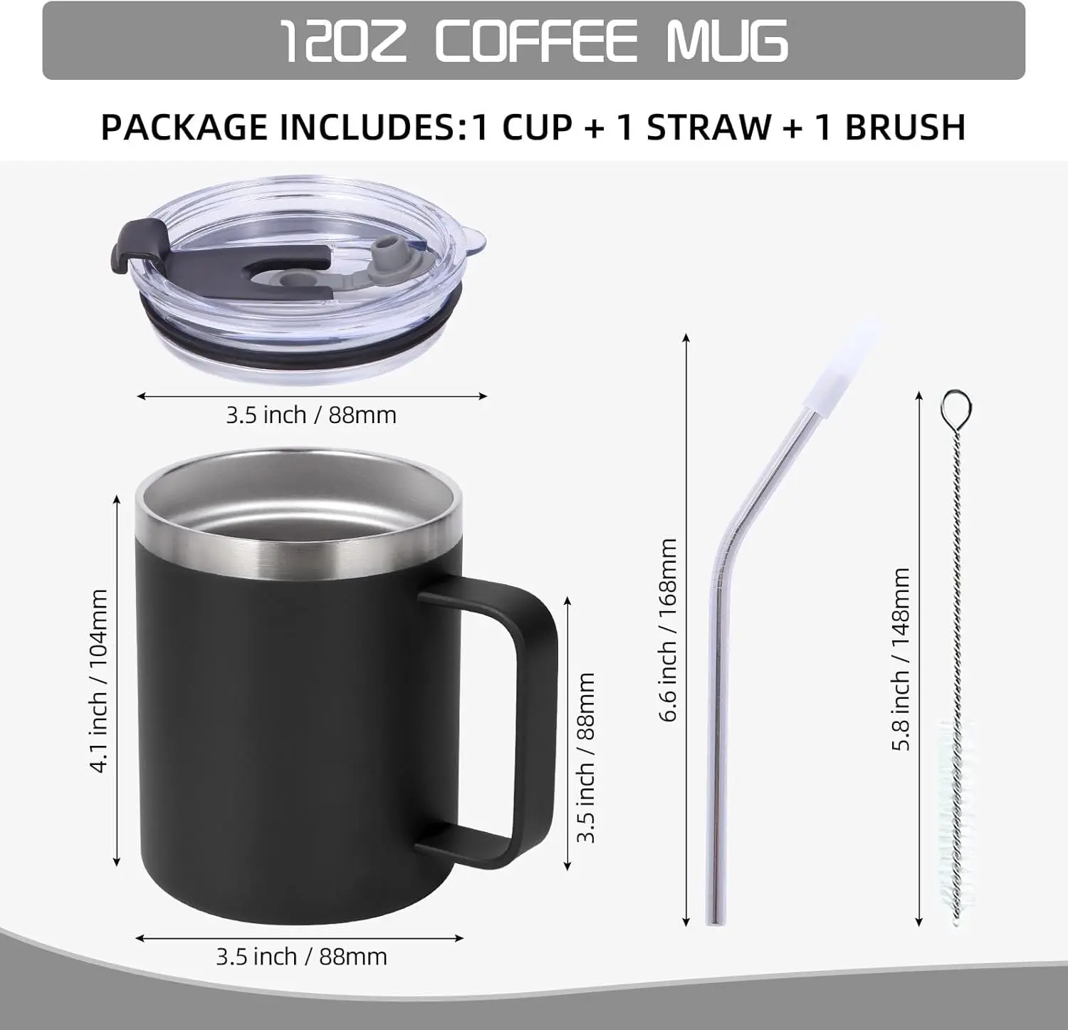 12oz Insulated Leakproof Coffee Mug with Flip & Straw Lid Bulk 8 Pack,Double Wall Vacuum Stainless Steel Travel Tumbler Cup