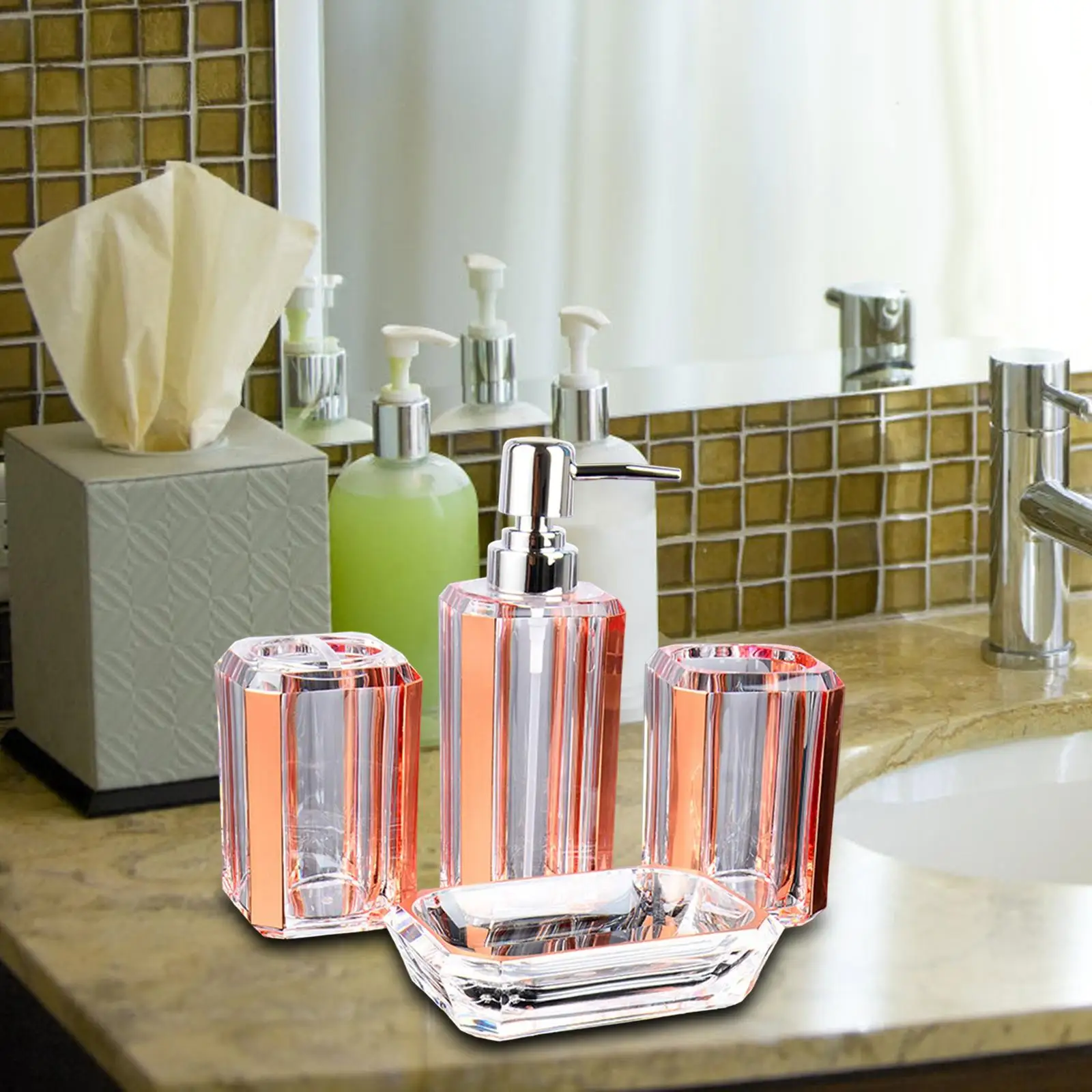 4Pcs Bathroom Accessories Set Lotion Bottle Toothbrush Holder for Home Decor