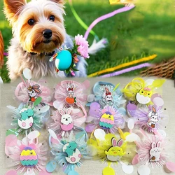 10PCS Adjustable Pet Collars For Easter Dog Bowties Cartoon Rabbit Lace Dog Bow Ties Collars Dog Grooming Accessories For Dogs