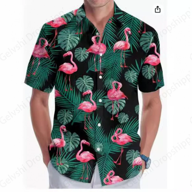 Animal Flamingo 3d Print Hawaiian Shirts Men Women Fashion Plus Size Beach Shirt Casual Streetwear Floral Blouses Lapel Camisas