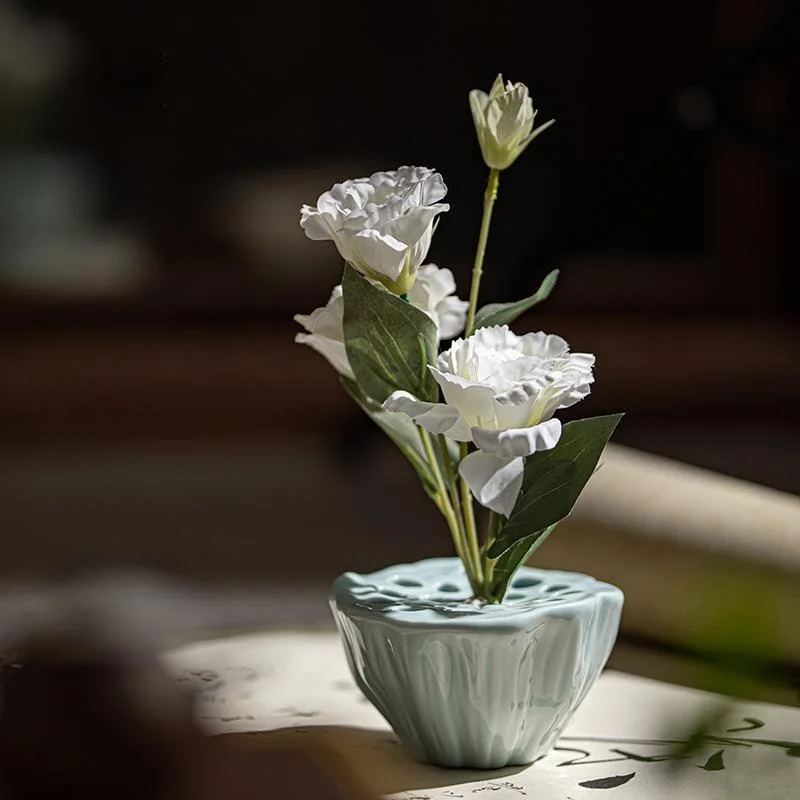 Lotus Pod Ceramic Vase Mini Plant Pot for Flower Arrangement Hydroponic Water Culture Zen Desk Tea Table Home Decor
