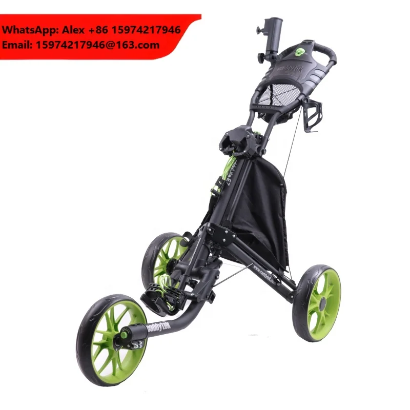 HOW TRUE Swivel Foldable 3 Wheel Golf Push Cart Foldable Aluminum Golf Trolley With Umbrella Stand