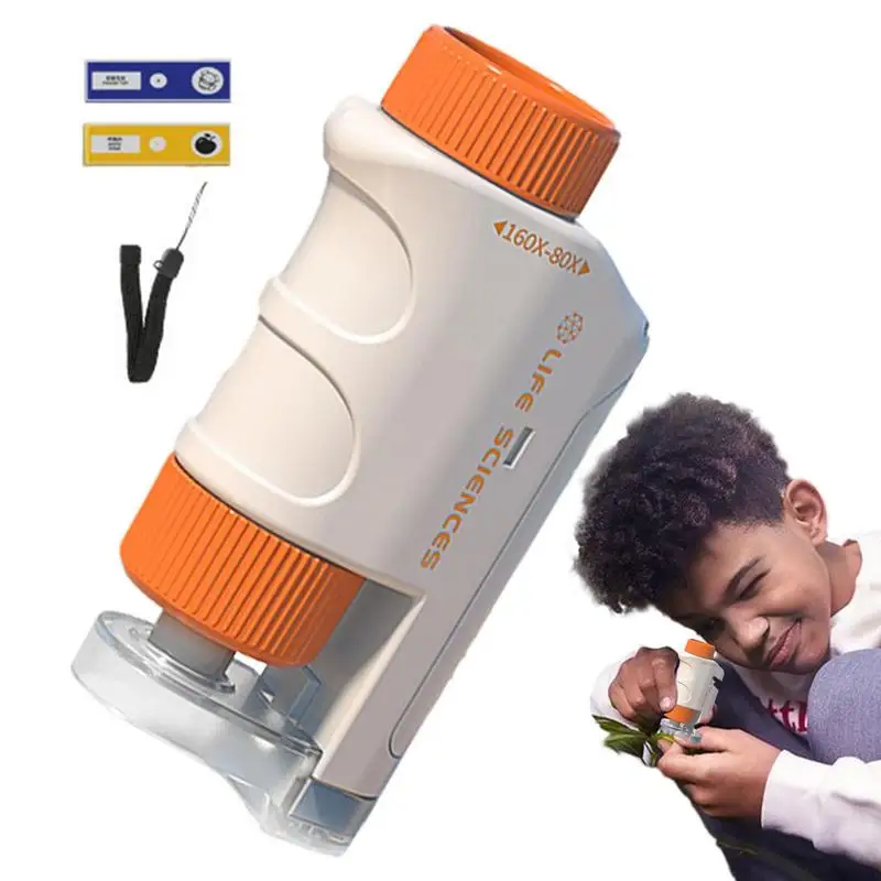 

Kid Science Experiment Pocket Microscope Toy Kit 80-160x Educational Mini Handheld Microscope With Light Children STEM Toys Gift