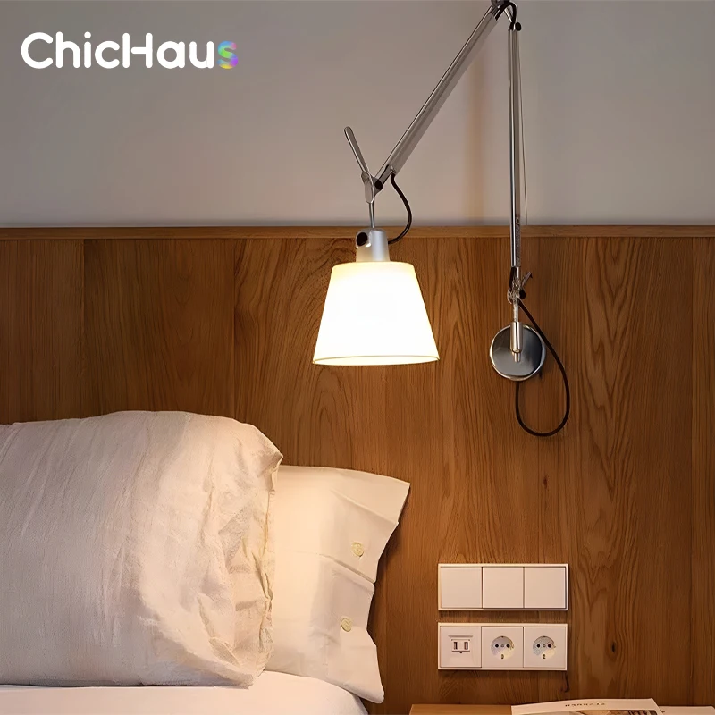 Italian Classic Telescopic Swing Arm Wall Lamp - Bedside Sconce Light for Bedroom Study Reading Revolve Arm Feature
