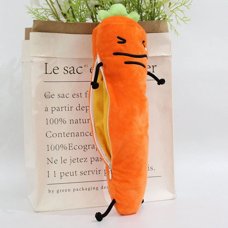 Cute Radish Pen Bag Plush Cute Carrot Pencil Case Anime Kawaii Pen Bag Kids Stationery Box Plush Bags Kids Gift Toy