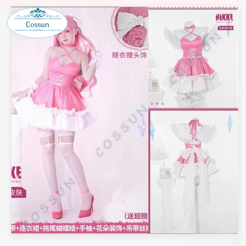 

Game Nikke Dorothy Anniversary Skin Cosplay Costume Halloween Outfits Women Suit Pink Lovely Dress Wing Wig 100cm