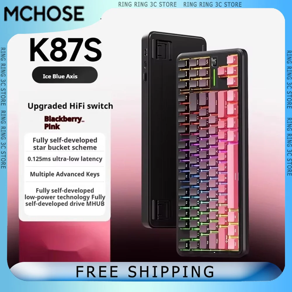 

MCHOSE K87S Беспроводная игровая клавиатура 10000 мАч 0,125 мс Ультра-низкая задержка Эргономичная трехрежимная механическая клавиатура для ноутбука Оригинальная