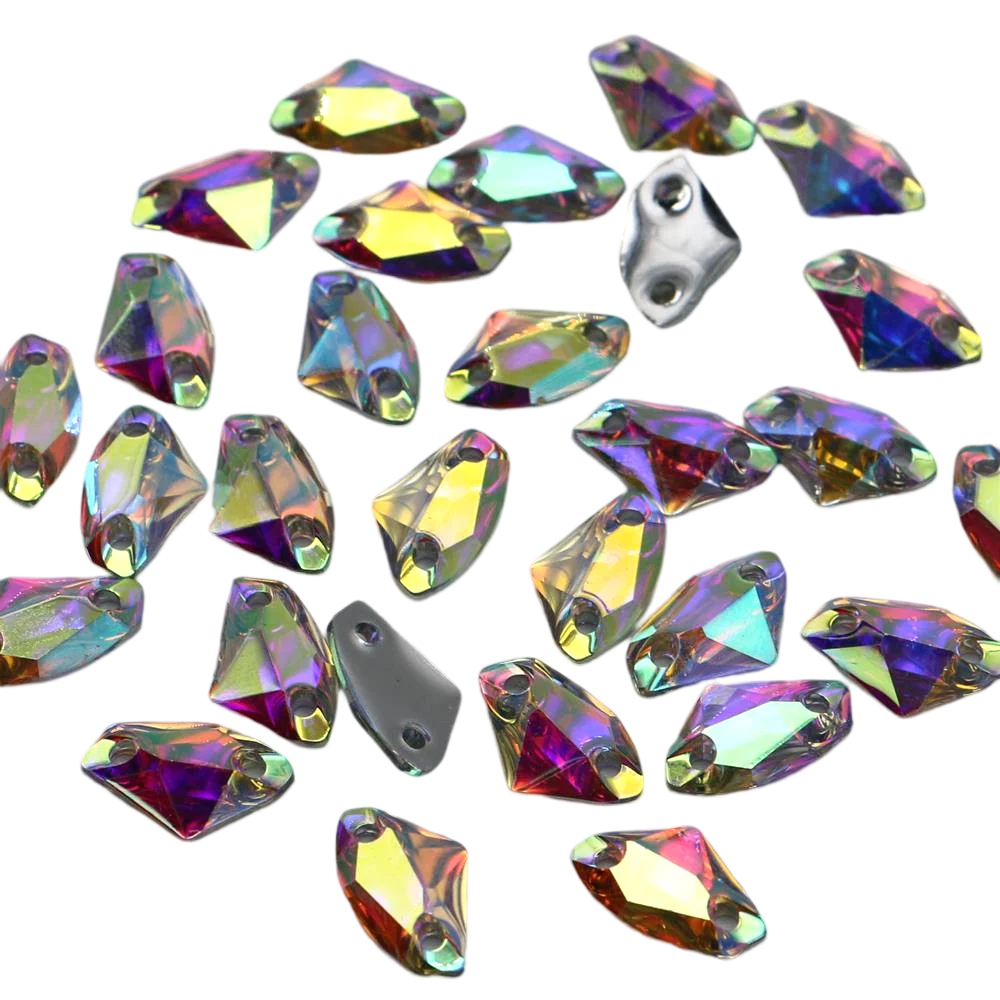 Axtförmige Harz-Strasssteine zum Aufnähen, AB-Farbe, flache Rückseite, heteromorphes Strass für Kleidung, Accessoires, Schuhe – Detail 5