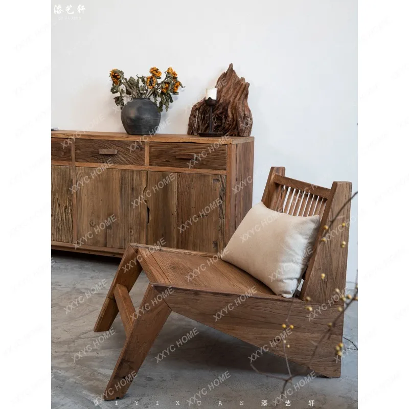 Wabi-sabi style old elm sideboard b&b bedroom weathered storage cabinet