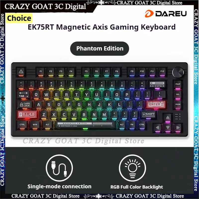 DAREU-Teclado mecânico do jogo do eixo magnético, E-Sports, RGB ajustável, costume, RT EK75, 80 chaves