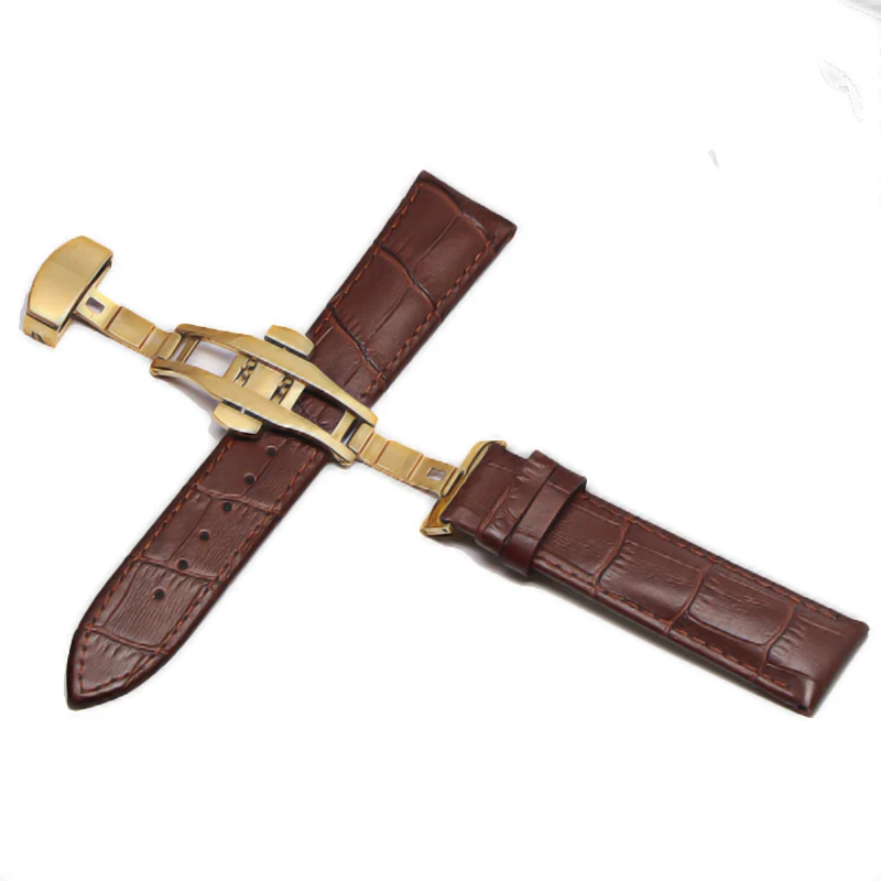 Genuine Leather Watchbands  18mm 20mm 20mm Watch Band Strap Steel Pin buckle High Quality Wrist Belt Bracelet + Butterfly buckle