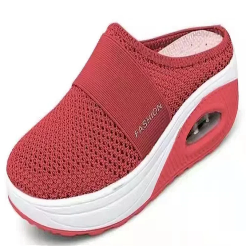 Platform Mules Mesh Lightweight Slippers Wedge Female Sneaker Air Cushion Slip-On Women Walking Shoes Orthopedic Diabetic Ladies