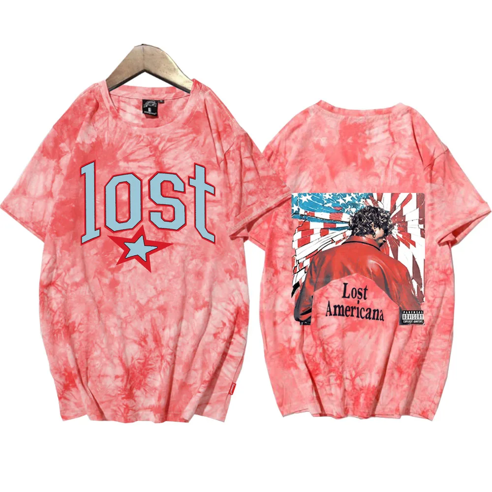 MGK Lost Americana Machine Gun Kelly التعادل صبغ قميص رجل امرأة Crewneck تي شيرتات قصيرة الاكمام مروحة هدية