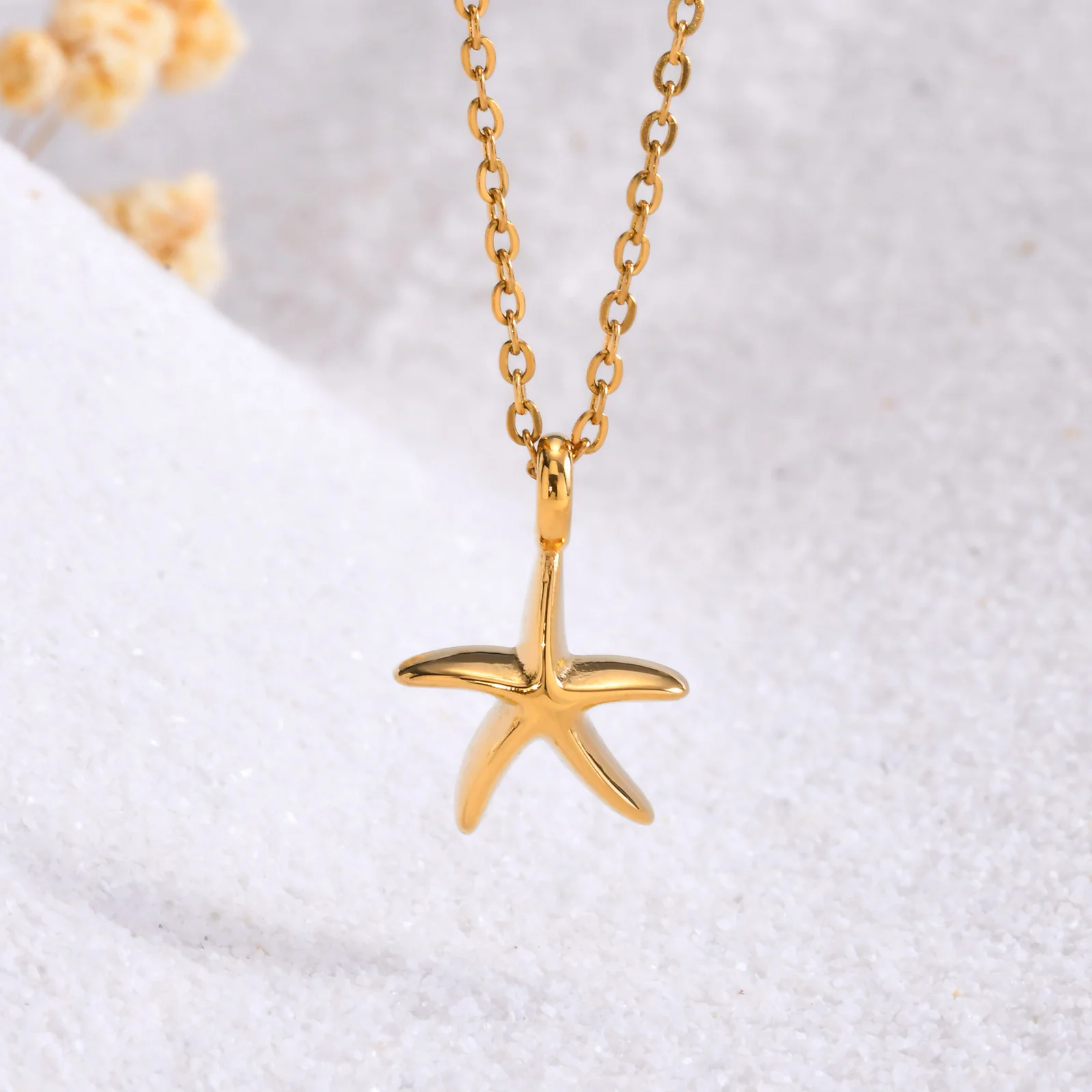 Starfish Ocean Sea Life Necklace Pendant, Stainless Steel Chain Adjustable, Summer Beach Jewelry