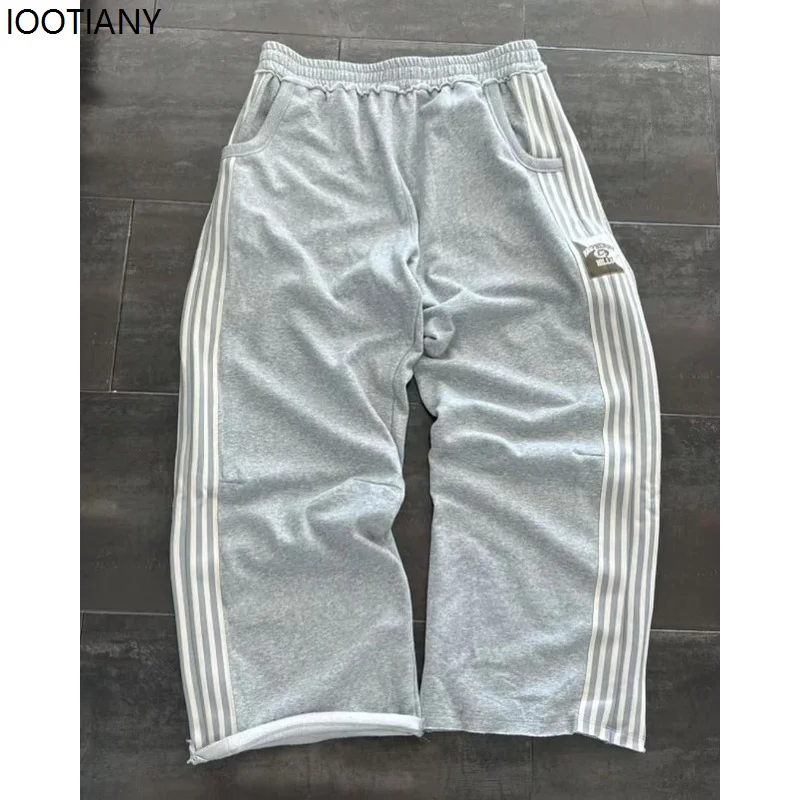 Y2k Retro Striped Women's Sports Pants Harajuku Splicing Korean Fashion Loose Straight Pants Street High Waist Hip Hop Pants