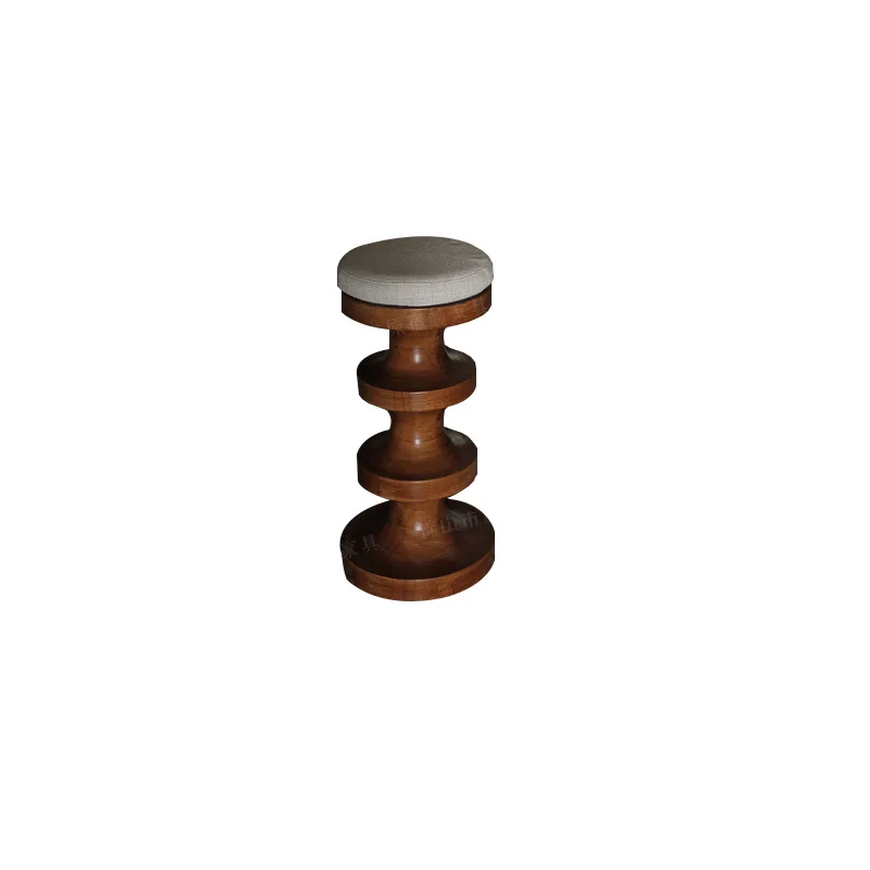 

Medieval retro solid wood high stool, designer creative home island bar chair light luxury high-end small round stool