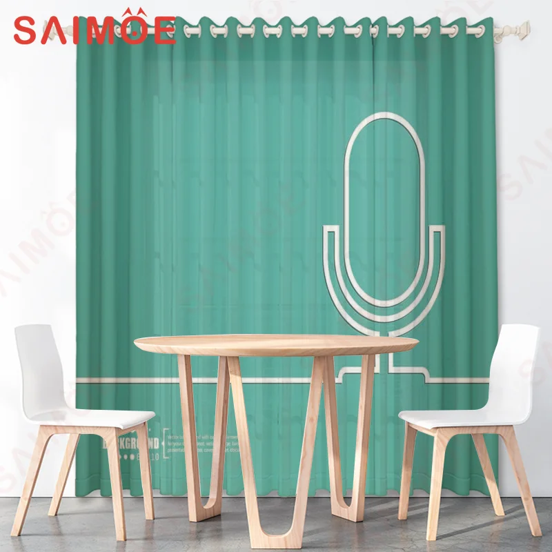 European American Retro Music Musical Instruments Curtains Guitar Piano Drum Thin Polyester Fabric Office Decoration with Hooks