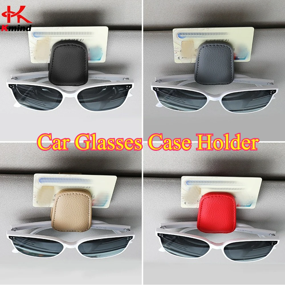 

Car Sun Visor Sunglasses Clip Magnetic Cowhide Glasses Case Holder Ticket Card Holder Car Interior Accessories