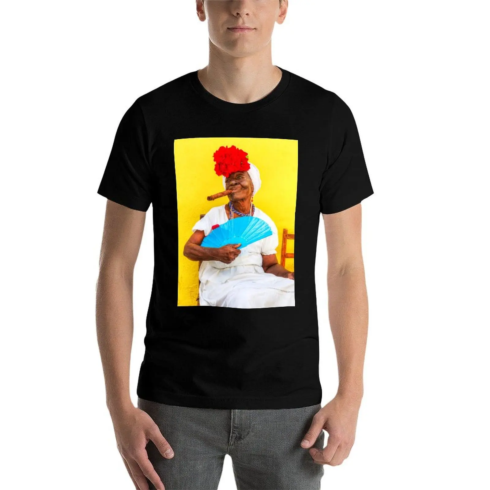 Cuban Woman In Havana With Cigar T-Shirt Casual Simple Design Short Sleeve Shirt view 3
