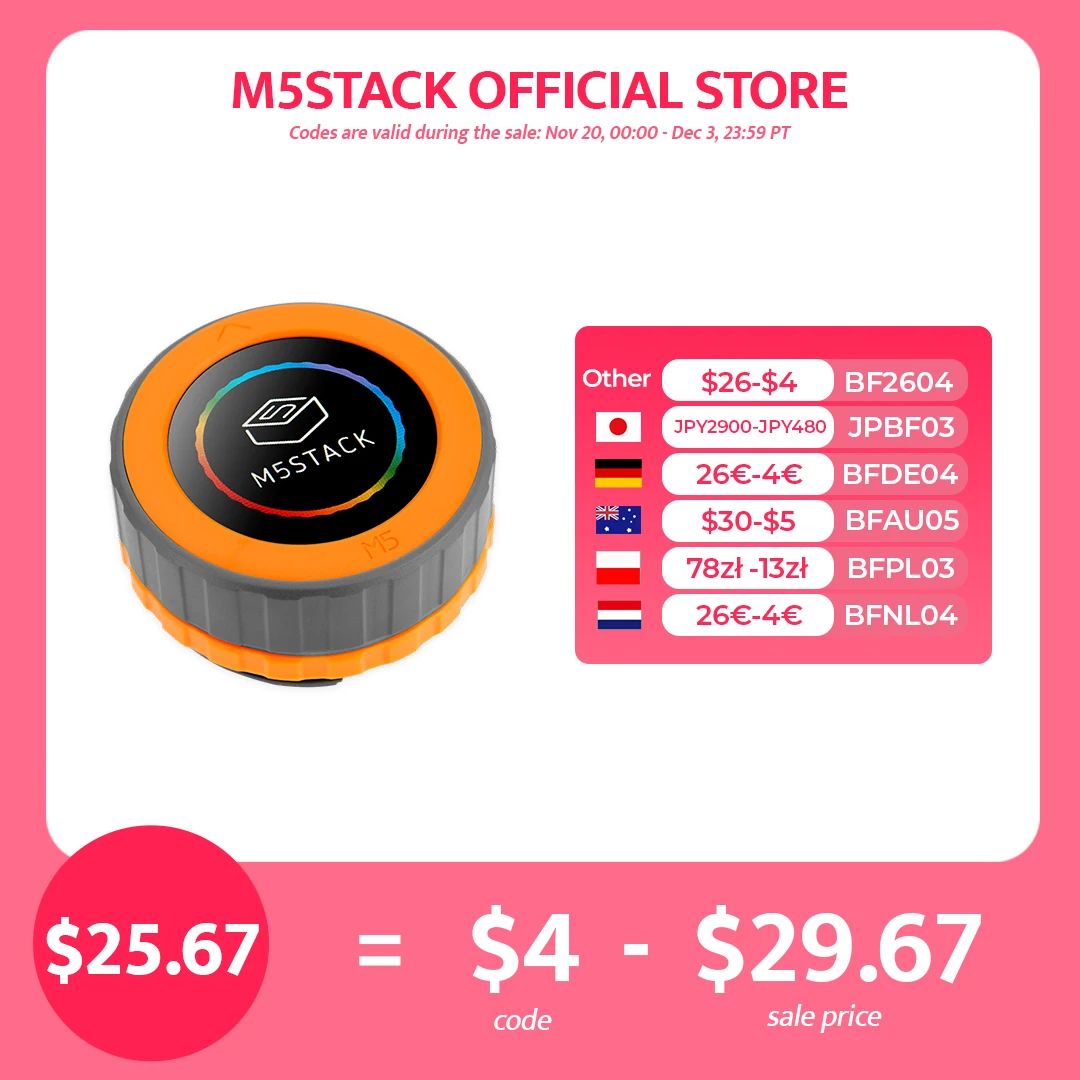 

M5Stack Officail Dial v1.1-ESP32-S3 Интеллектуальная поворотная ручка с круглым сенсорным экраном 1,28 дюйма