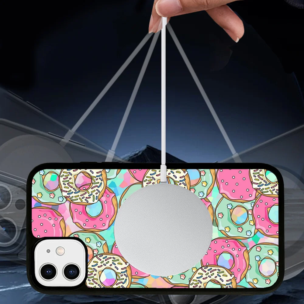 Cartoon Art Donuts Phone Case Magnetic Case For iPhone 16 14 13 12 11 15 Pro Max Plus For Magsafe Wireless Charge Cover