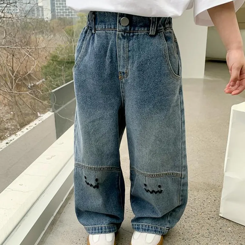

Girls' Jeans Spring And Summer New Style Children's Straight-leg Medium And Large Children's Wide-leg Spring Loose Trousers