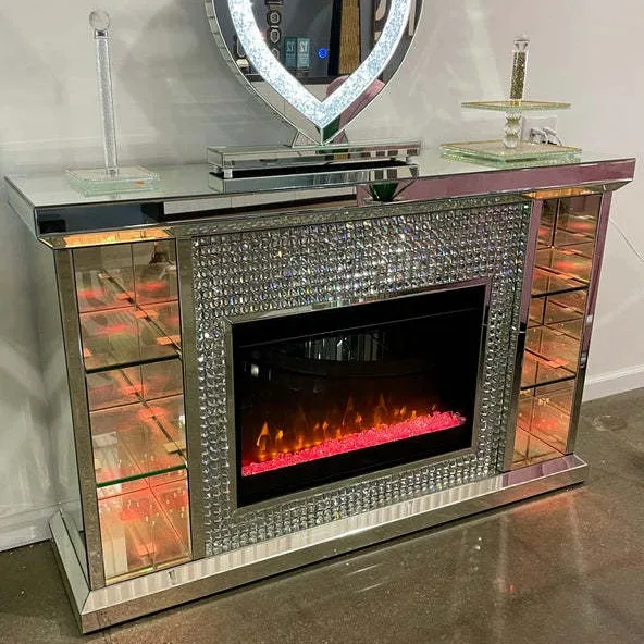 Best Selling Silver Mirror Crystal Decorative Fireplace Light Emitting Diode Electronic Adjustment Simulation Flame Core