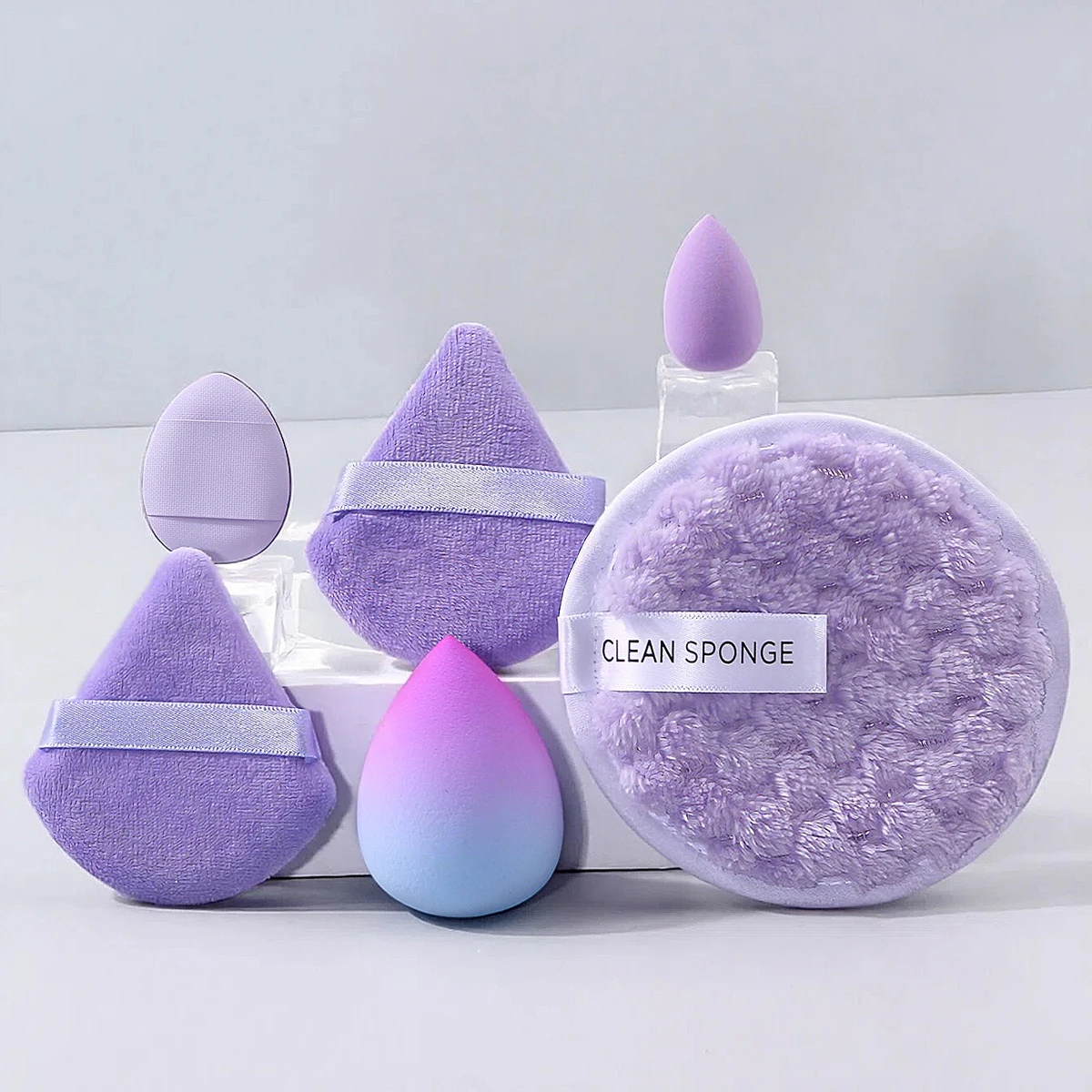 6 STKS Vergrote en verdikte poederdons & gradiënt spons ei & driehoekige poederdons/mini waterdruppel/Compacte poederdons