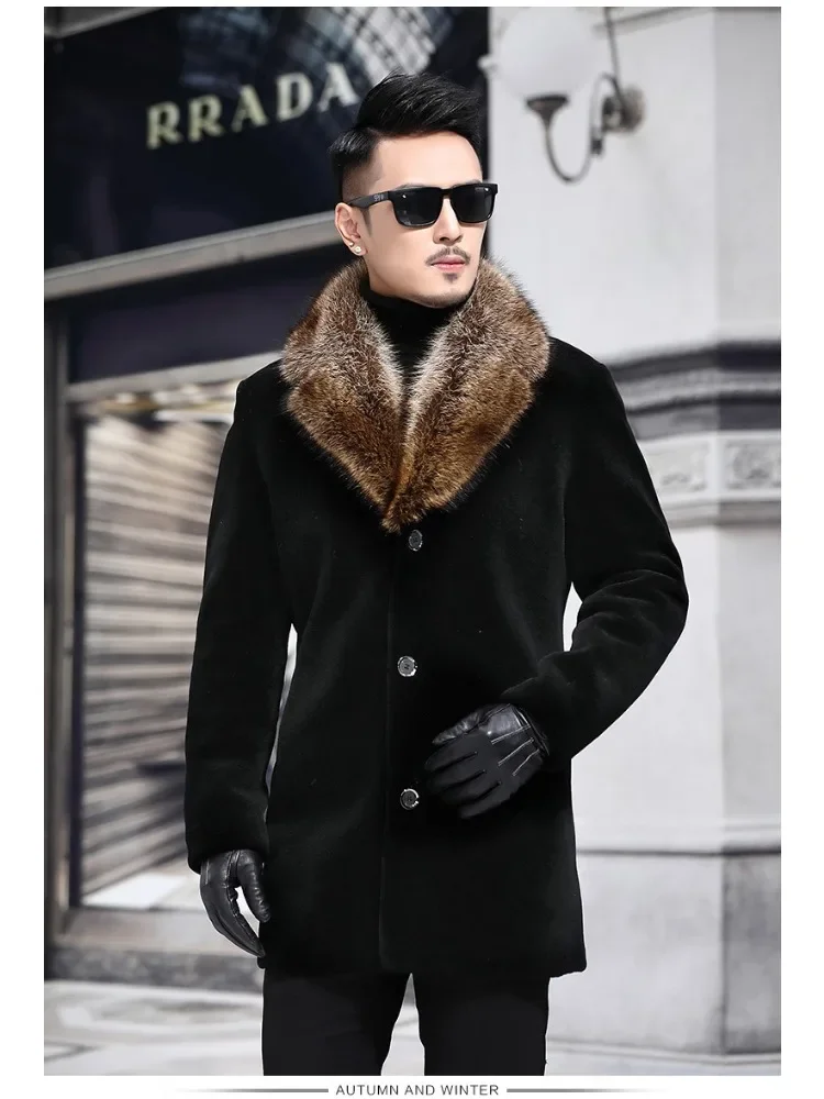 New Woolen Coat Men\'s Winter Single Breasted Thick Medium Long Woolen Windbreaker Woolen Collar Warm Coat Male Clothing