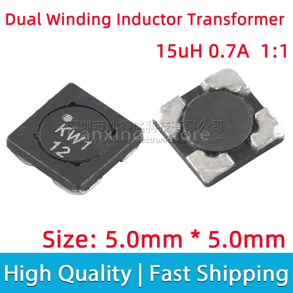 

5pcs Common Mode Choke Power Low Profile Dual Winding Shielded Drum Inductor 15uH 0.7A 1:1 Isolation Transformer SDQ12-150