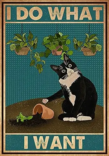 Black Cat Decor I Do What I Want Tin Sign Art Vintage Funny Bathroom Garden Home Decor