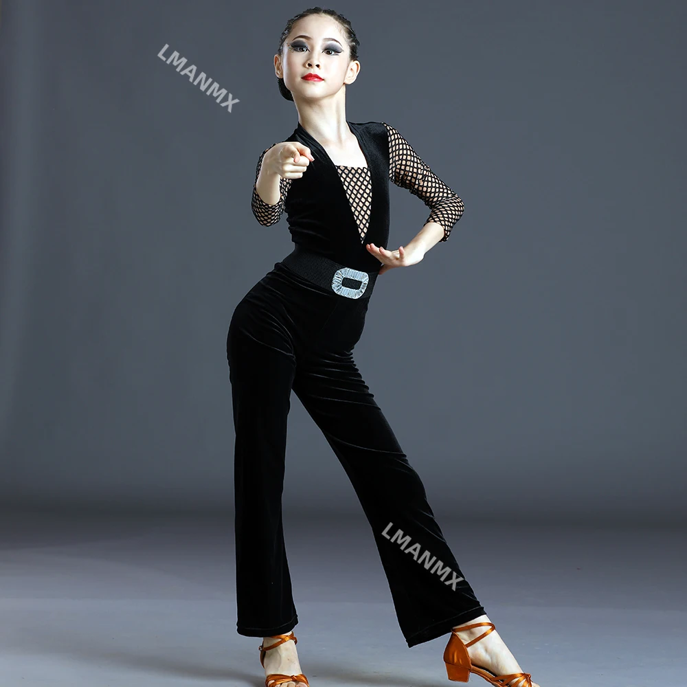 فستان رقص لاتيني للأطفال للخريف/الشتاء بأكمام طويلة، فستان رقص للمنافسة والتدريب #3