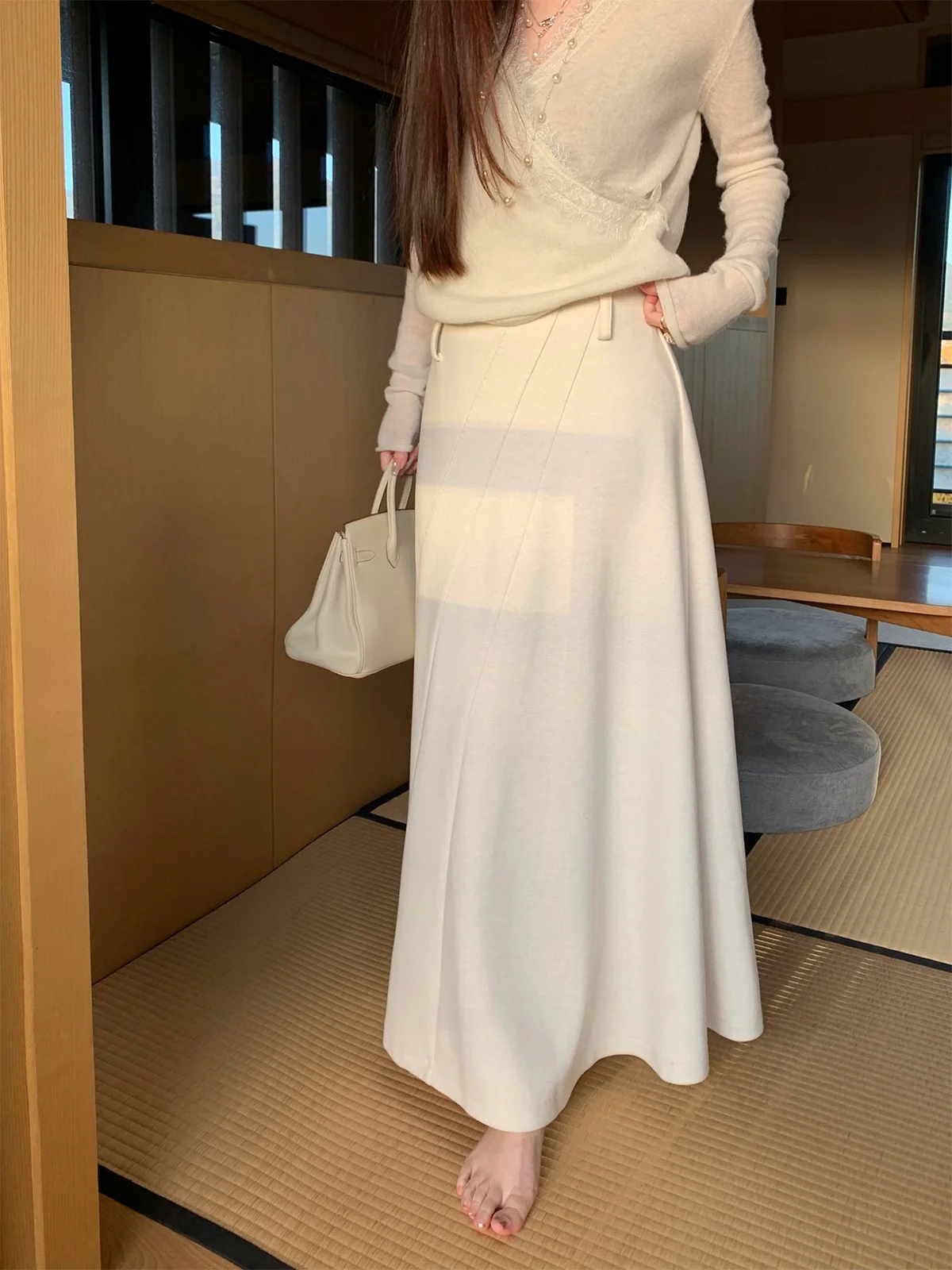 

Женская длинная юбка Florr Playa Romantic Corridor, осенне-зимняя, из шерстяной ткани, с высокой талией, асимметричная, белая