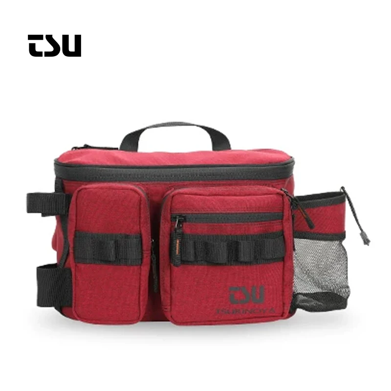 TSURINOYA Multifunktions-Angeltasche Rot/Schwarz RX1911 Outdoor Große Kapazität Wasserdichte Hüfttasche Schultertaschen Angelausrüstungstasche
