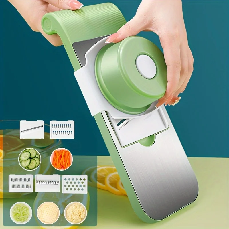 Multifunctional kitchen Vegetable slicer, 5 interchangeable blades Vegetable slicer Manual Slicer Kitchen Garlic, cabbage