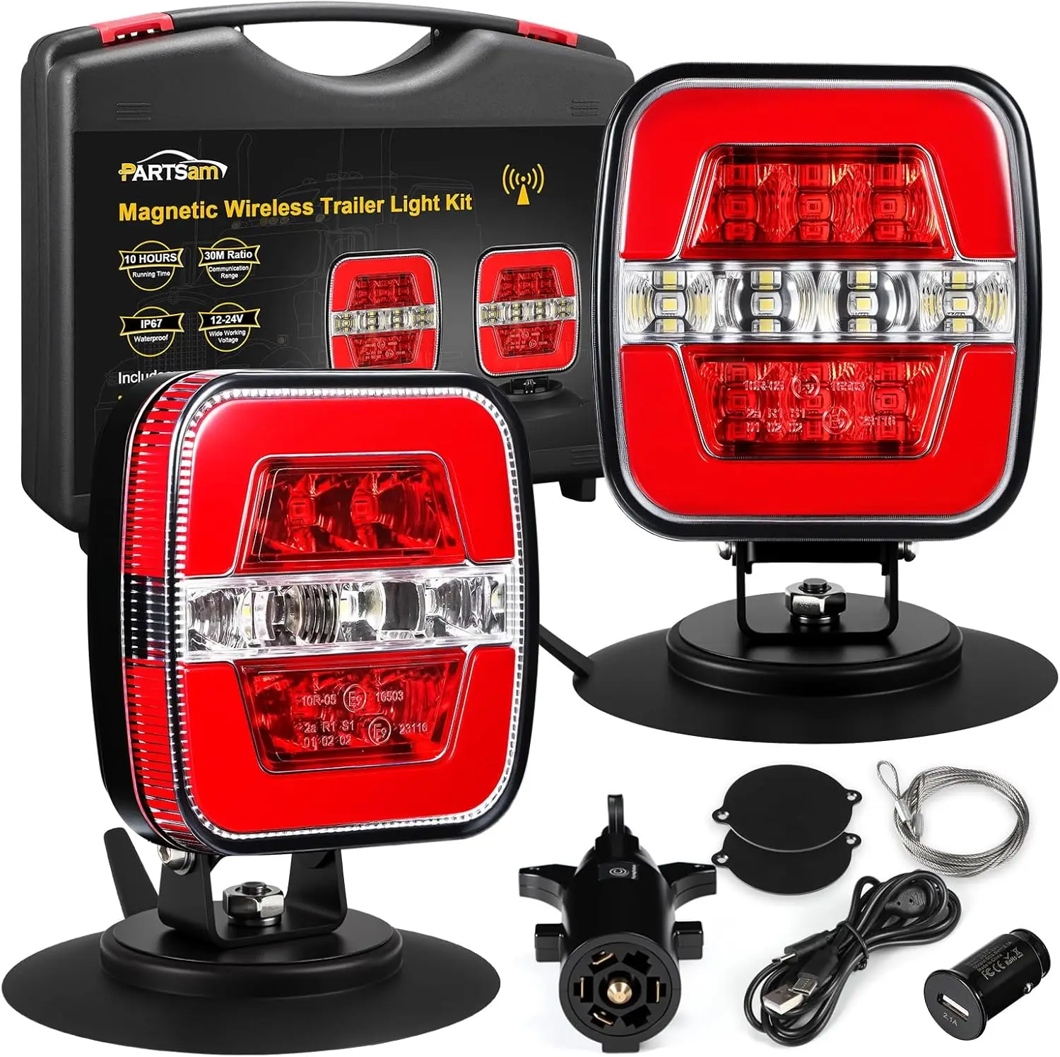 

Wireless Trailer Light Kit, Magnetic LED Tow Lamp, 7-Pin Waterproof Tail Lights for Trucks & Trailers, 12-24V
