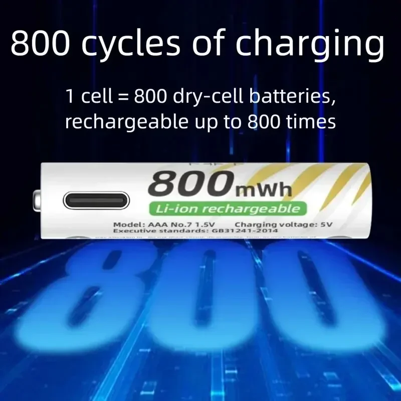 ชุดแบตเตอรี่ลิเธียมแบบชาร์จได้ 1.5V AA 3400mWh + AAA 800mWh พร้อมสายชาร์จเร็ว USB-C แบบ Type C สำหรับขนส่งทางอากาศ